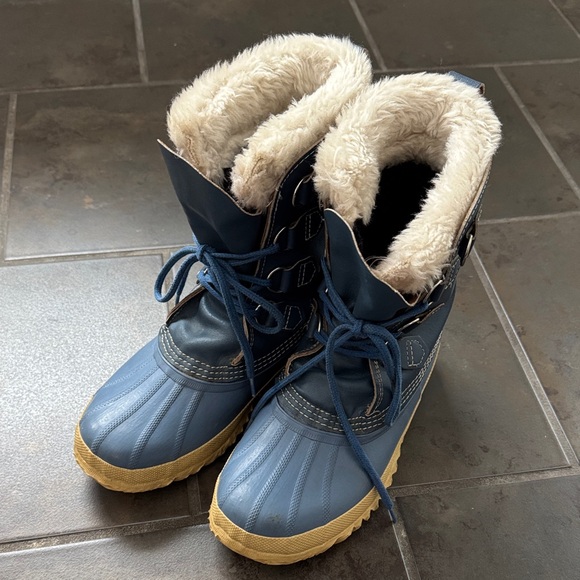 Sorel Vintage Manitou Blue Leather Winter Rain Snow Boots Wool Lined Size 8-8.5 - Picture 4 of 14